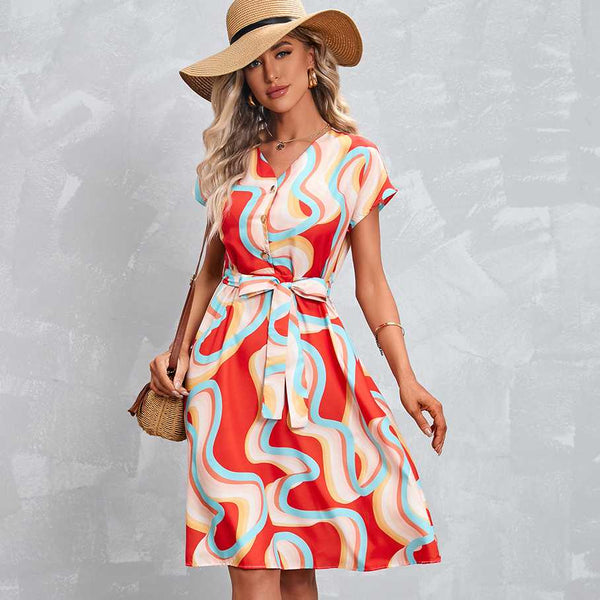 Summer print short sleeve dress