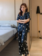 Load image into Gallery viewer, Spring and summer printed short sleeve thin pajamas women's ice silk screen red temperament silk home service suit
