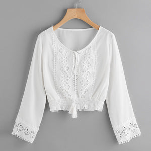 New White Long Sleeve Lace Top