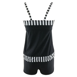New Digital Printing Black and White StripsTwo-piece Sexy High Waist Swimwear