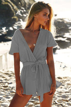 Load image into Gallery viewer, Solid Color Deep V Neck Short Sleeve Belted Rompers
