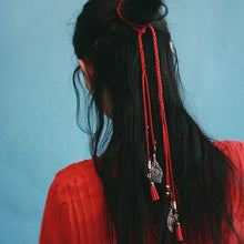 Load image into Gallery viewer, Ethnic Tibetan Headdress Magenta Hair Rope Hair Accessories Tassel Hair with Antique Headband
