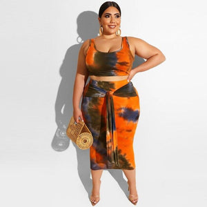 Plus Size Sexy Women 2 Piece Sets Bodycon Skirt Set Casual Clubwear Party Crop Top Wrap Skirts For Women Female Clothing