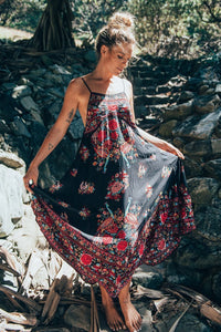 Floral Print Backless Beach Maxi Dress