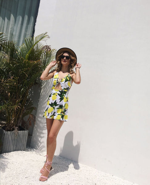 Sexy Lemon Print Spaghetti Strap High Waist Rompers