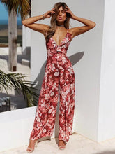 Load image into Gallery viewer, Flower Sleeveless Backless Wide Leg Pants Jumpsuit
