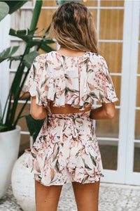 Print V Neck Short Sleeve High Waist Jumpsuit Rompers