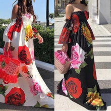 Load image into Gallery viewer, Floral Print Off Shoulder Beach Casual Maxi Dress
