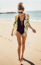 Load image into Gallery viewer, Fashion Lemon Print Short Sleeve Outwear Bikini Cover Up
