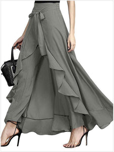 Solid Color Irregular High Waist Maxi Skirt