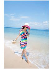 Load image into Gallery viewer, Stripe Deep V Beach Bikini Blouse Mini Dress
