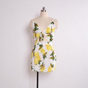 Sexy Lemon Print Spaghetti Strap High Waist Rompers