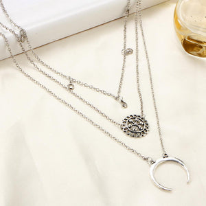 Retro exaggerated crystal alloy plate moon multi-tiered chest clavicle necklace necklace