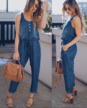 Load image into Gallery viewer, Denim Sleeveless High Waist Casual Jumpsuit Romper
