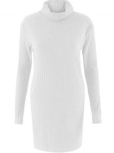 Fashion Long Sleeve Casual High Neck Striped Knit Sweater Dress