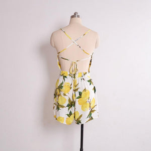 Sexy Lemon Print Spaghetti Strap High Waist Rompers