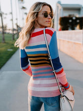 Load image into Gallery viewer, Colorful Stripe Round Neck Long Sleeve Sweater

