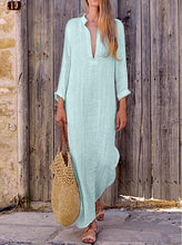 Load image into Gallery viewer, Solid Color V Neck Long Sleeve Casual Maxi Dress
