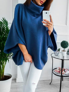 Solid Color High Neck Irregular Tops Sweater