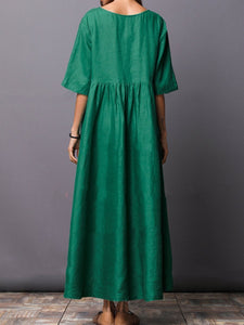 Solid Color Short Sleeve Loose Casual Maxi Dress