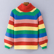 Load image into Gallery viewer, Rainbow Turtleneck Winter Jumpers Knitted Striped Oversize Pullover Sweater
