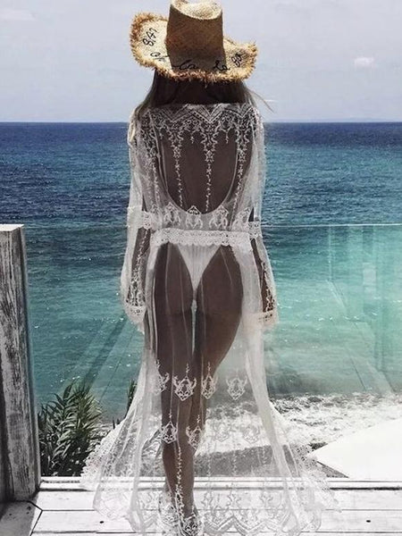 New Mesh Embroidered Lace Beach Bikini Cover up