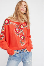 Load image into Gallery viewer, Bohemian national style crew neck flower embroidery thread loose sweater coat
