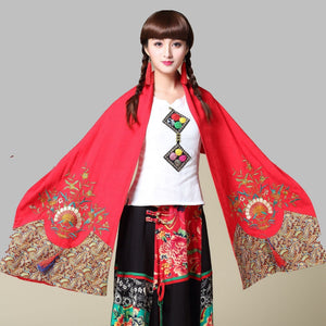 Ethnic Cotton and Linen Wild Long Embroidery Flower Shawl Scarf