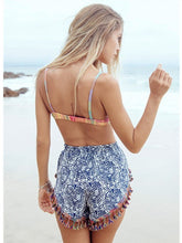 Load image into Gallery viewer, Bohemian Lace Tassel Blue and White Porcelain Print Shorts Summer Beach Hot Pants
