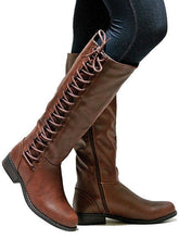 Load image into Gallery viewer, Fashion Solid Color Bandage Thigh-high Low-heel Boots Shoes
