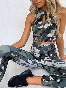 Camo Printing Yoga Fitness Suite Wet and Sweat Exhaust Yoga Suit Women's Fitness Suite