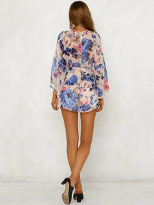 2018 Summer Print Chiffon Long Sleeve Short Rompers