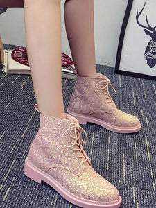 Autumn Sequin PU Strap Low Tube Martin Boots