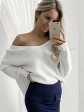 Load image into Gallery viewer, Solid Color Asymmetric V-neck Loose Sweater Tops
