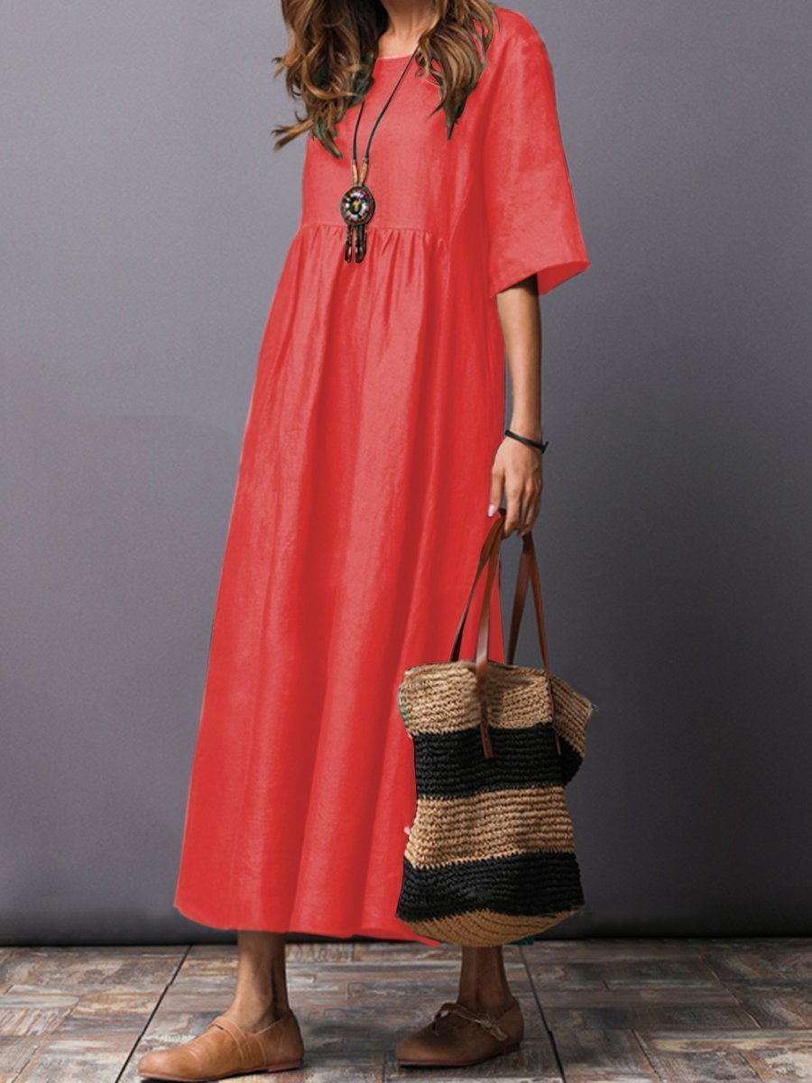 Solid Color Short Sleeve Loose Casual Maxi Dress