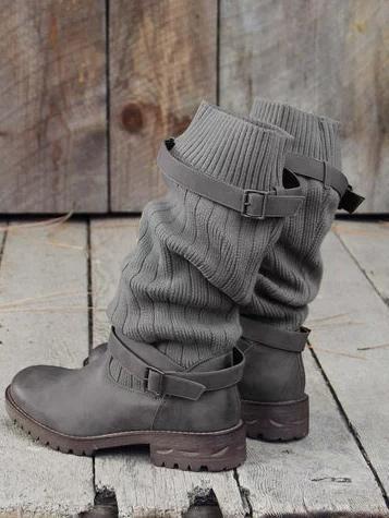 Women Winter Fashion Knit Mid Calf Boots