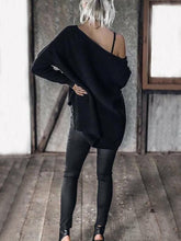 Load image into Gallery viewer, Solid Color Asymmetric V-neck Loose Sweater Tops
