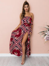 Load image into Gallery viewer, Printed Off Shoulder Tops High Waist Side Split Maxi Skirt Two Pieces Set
