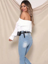 Load image into Gallery viewer, Knit Off Shoulder Long Sleeve Tassel Sweater
