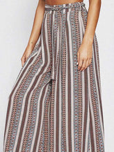 Load image into Gallery viewer, Print Stripe Belted High Waist Wide Leg Pants
