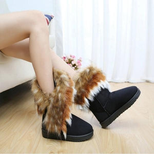Cozy Winter Solid Color Short Faux Fox Warm Snow Ankle Boots