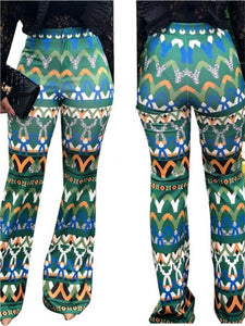 Yt3073 Fashionable Floral Print Green Leisure Pants Women's Printed Micro Trumpet Trousers