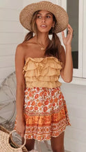 Load image into Gallery viewer, Mini Rok Geel Katoen Bloemenprint Elastische Taille Chic  Beach Boho Casual  Short Skirt
