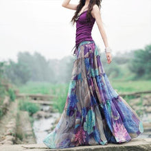 Load image into Gallery viewer, Bohemian Floral Printed Mid-Calf Pleated Chiffon Skirt
