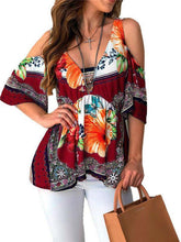 Load image into Gallery viewer, Summer Hot  Women Clothes  Casual Leisure Floral Shirt V Neck Tops Half Sleeve Blouse  Beach
