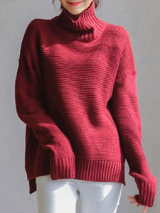 Casual Loose Solid Color Turtleneck Women Sweaters