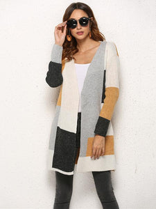 Color Matching Knitting Long Sleeves Cardigans Tops