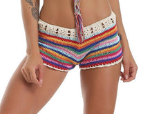 Load image into Gallery viewer, Colorful Stripes Hand Hook Beach Sexy Holiday Sunscreen Top Shorts Skirt Suit
