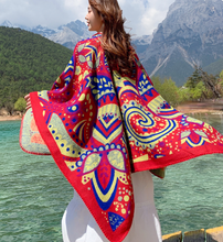 Load image into Gallery viewer, Multi-purpose Tibetan Style Shawl Cashew Flower Cloak Winter Warm Open National Wind Air-conditioning Scarf
