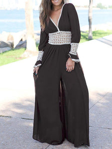 Chiffon Long Sleeves Wide Leg Long Jumpsuits